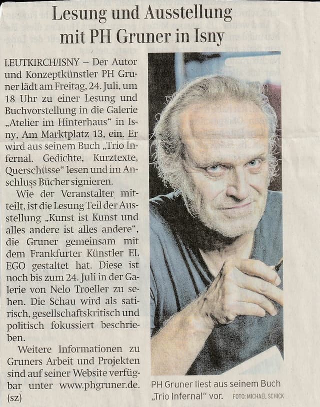 Schwäbische Zeitung — Lesung und Ausstellung mit PH Gruner · 1